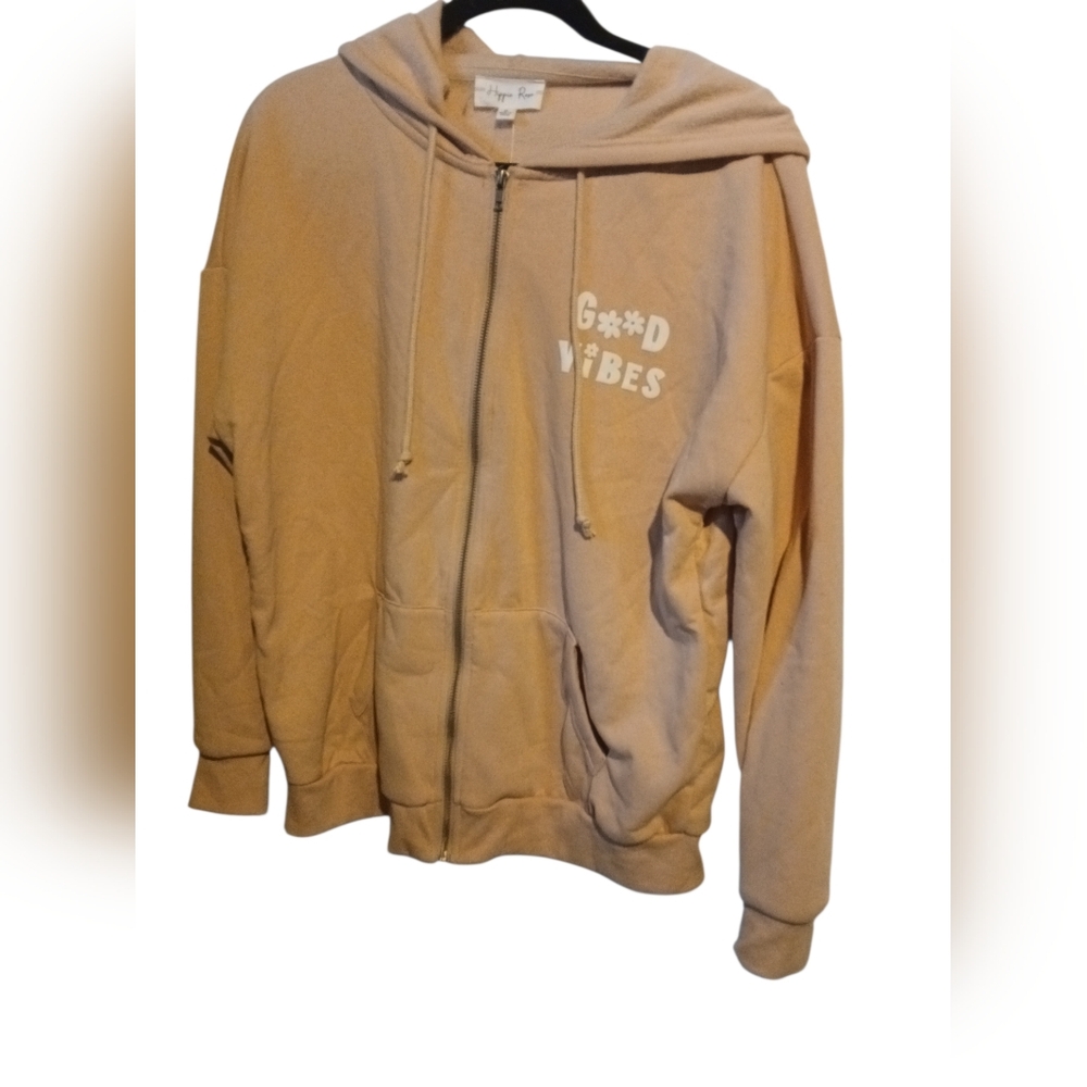 Hippie Rose Tan Zip-Up Hoodie M